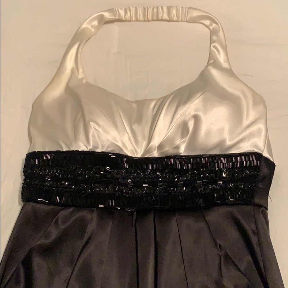 Black & White Beaded Semiformal Halter Dress